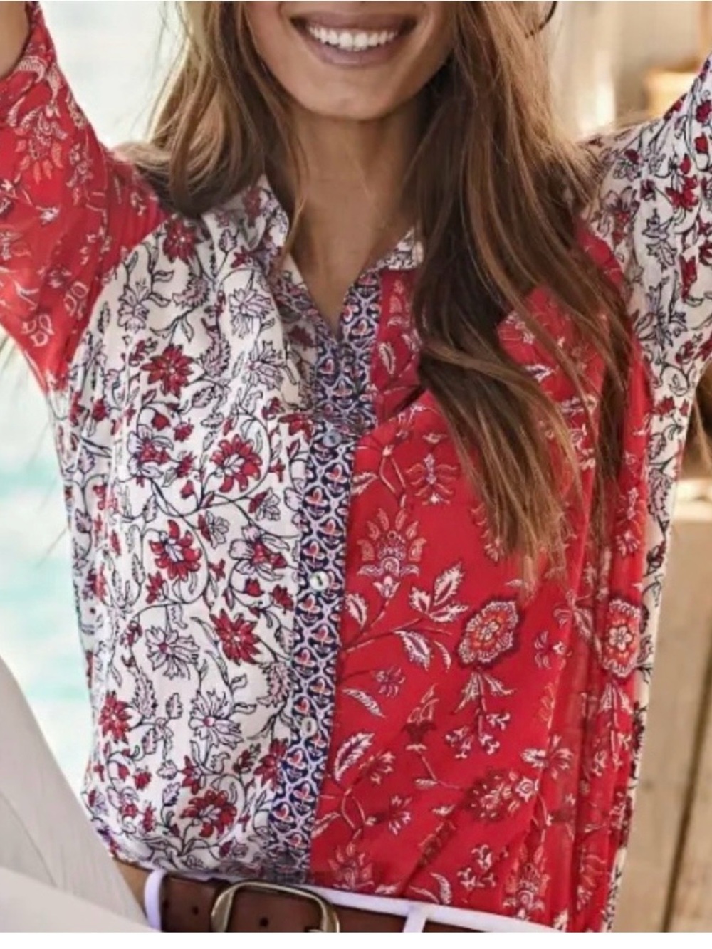 J. Jill patchwork mixed print shirt small